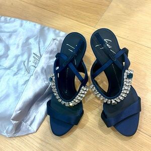 Giuseppe Zanotti Sapphire and Crystal Royal Blue/Navy Satin heels.